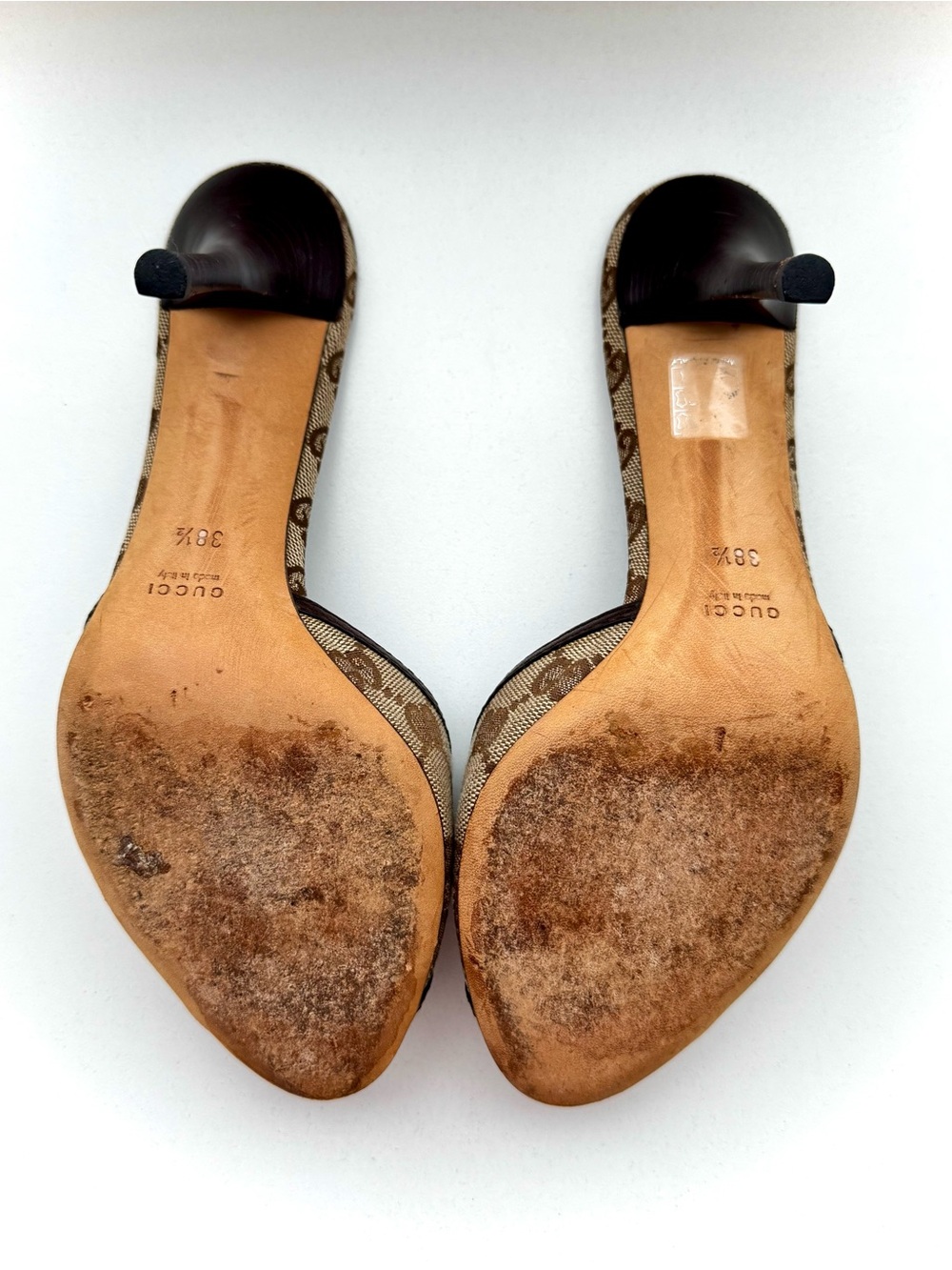 Gucci Beige Brown Monogram Buckle Mules size 38.5 - Picture 3 of 3